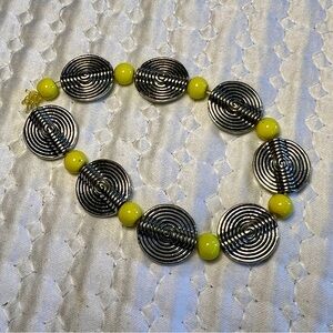 Silver disc and yellow bead elastic bracelet